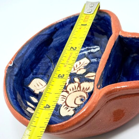 Portuguese Pottery Clay Terracotta Mini Blue Floral Olive Dish Hand-painted - Picture 3 of 8